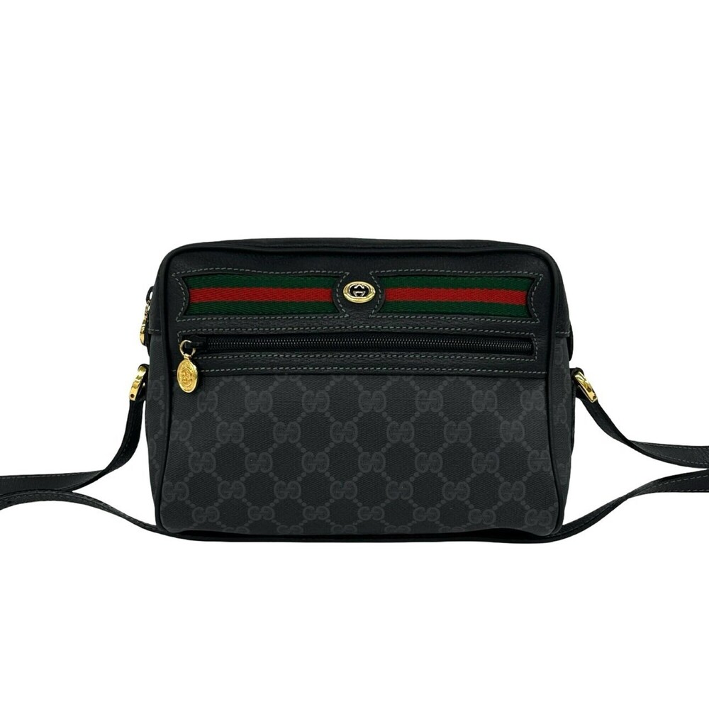 GUCCI Vintage Sherry Line GG Logo Leather Shoulder Bag, Black, 24178